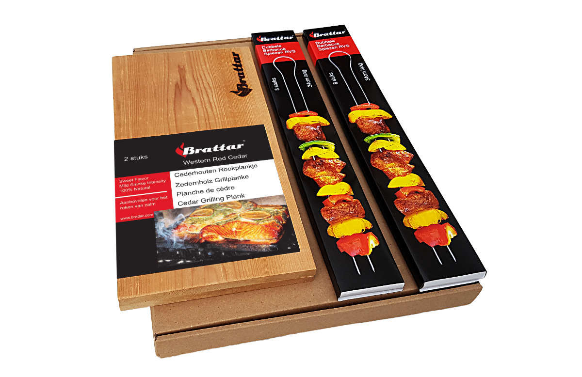Barbecue giftbox - rookplankjes met spiesen